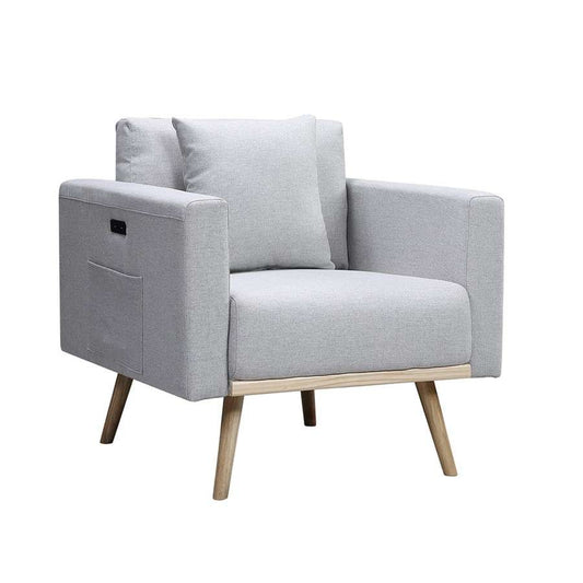 Lilola Home - Easton Light Gray Linen Fabric Chair with USB Charging Ports Pockets & Pillows - 81370LG-C veiw 1