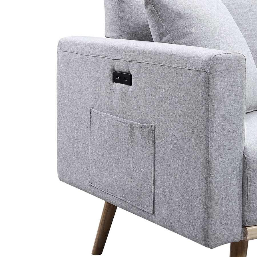 Lilola Home - Easton Light Gray Linen Fabric Chair with USB Charging Ports Pockets & Pillows - 81370LG-C veiw 2