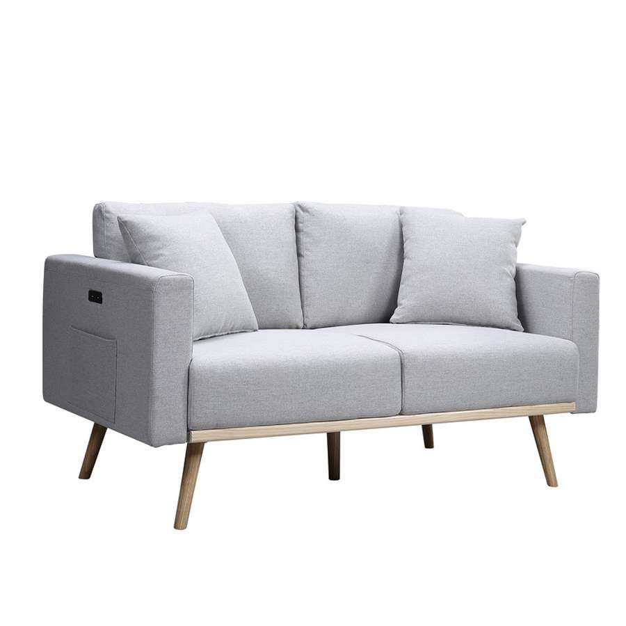 Lilola Home - Easton Light Gray Linen Fabric Loveseat with USB Charging Ports Pockets & Pillows - 81370LG-L veiw 3