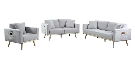 Lilola Home - Easton Light Gray Linen Fabric Sofa Loveseat Chair Living Room Set with USB Charging Ports Pockets & Pillows - 81370LG veiw 1