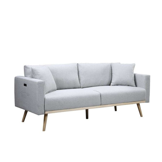 Lilola Home - Easton Light Gray Linen Fabric Sofa with USB Charging Ports Pockets & Pillows - 81370LG-S veiw 1