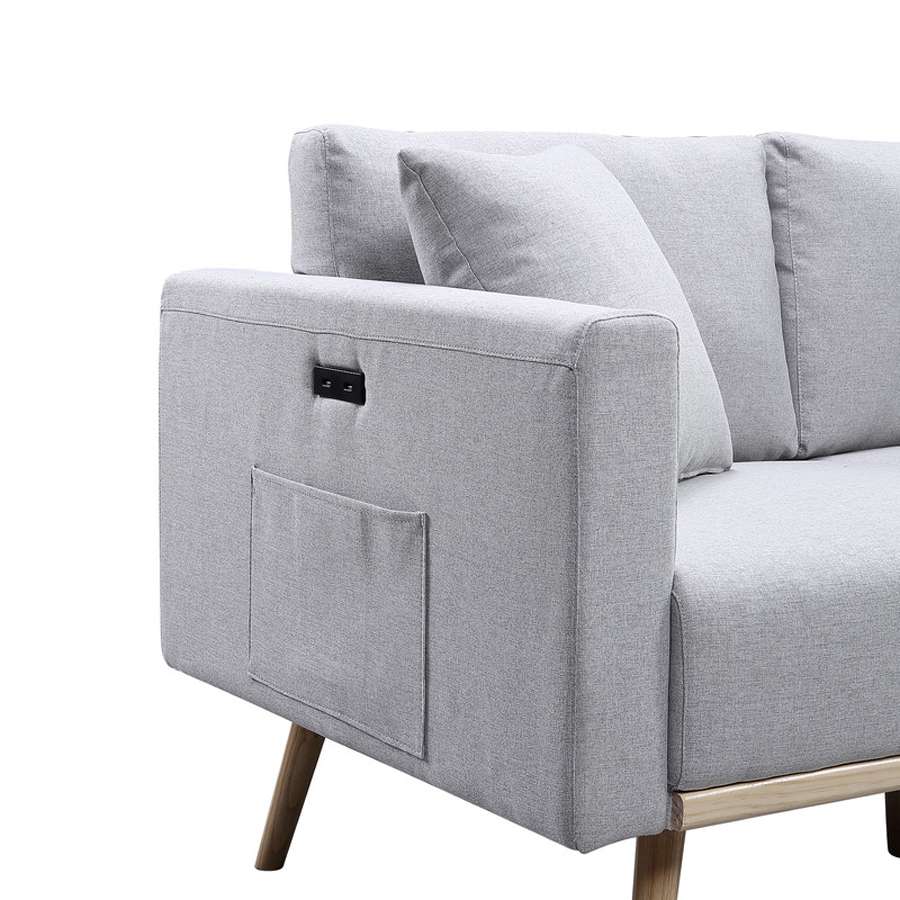 Lilola Home - Easton Light Gray Linen Fabric Sofa with USB Charging Ports Pockets & Pillows - 81370LG-S veiw 2
