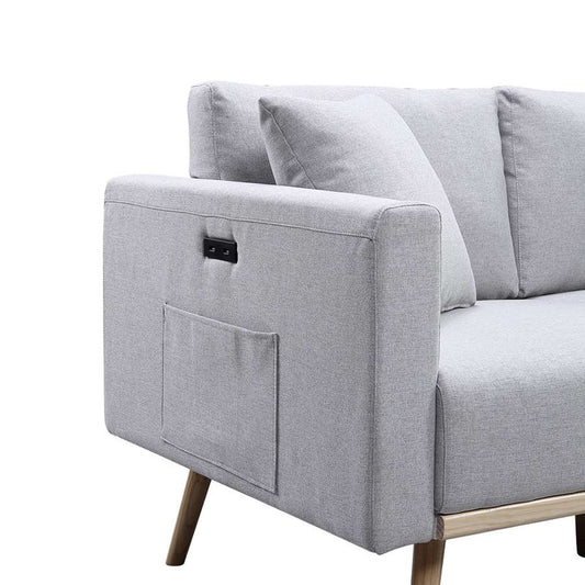 Lilola Home - Easton Light Gray Linen Fabric Sofa with USB Charging Ports Pockets & Pillows - 81370LG-S veiw 2