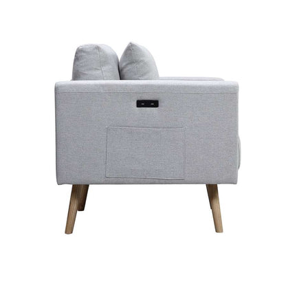 Lilola Home - Easton Light Gray Linen Fabric Sofa with USB Charging Ports Pockets & Pillows - 81370LG-S veiw 6