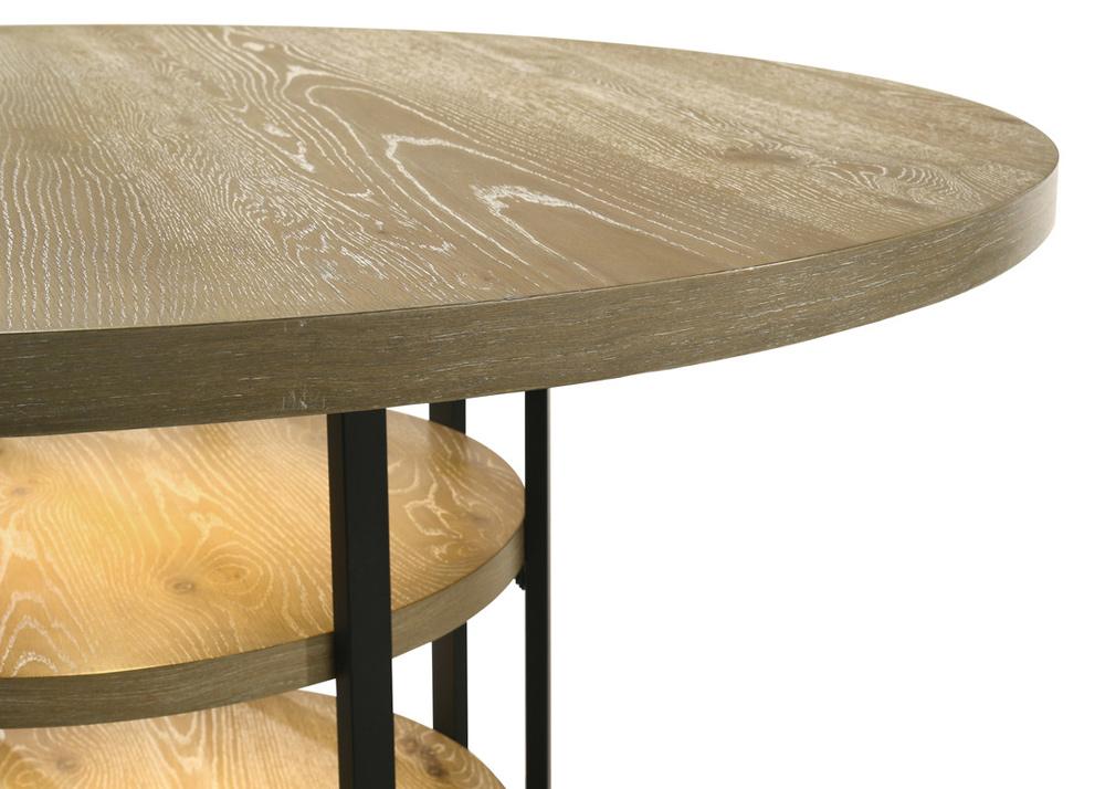 Lilola Home - Eden 59in Round Rustic Oak Dining Table with LED Light, Black Metal Frame, Shelves - 30045 veiw 4