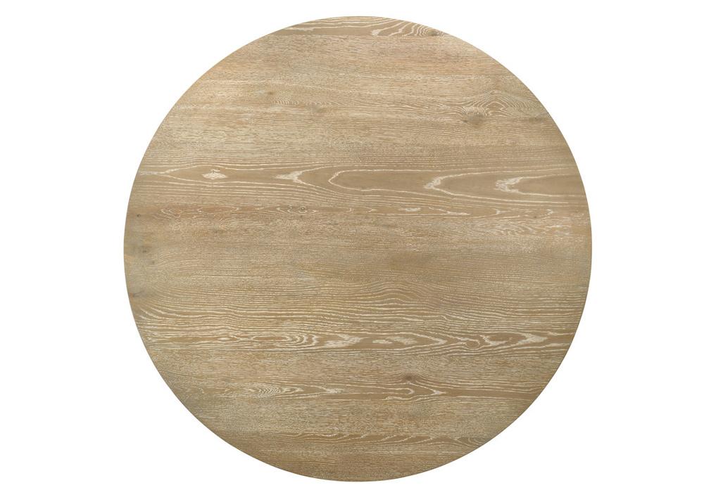 Lilola Home - Eden 59in Round Rustic Oak Dining Table with LED Light, Black Metal Frame, Shelves - 30045 veiw 5