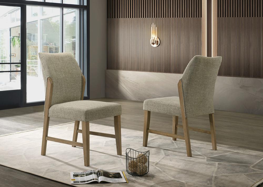 Lilola Home - Eden Set of 2 Beige Linen Dining Chair with Rustic Oak Finish Legs - 30045-C veiw 2