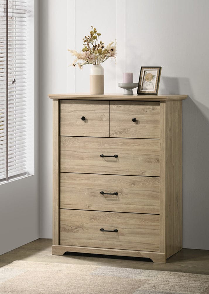 Lilola Home - Elara 32"W Light Oak Finish 4-Drawer Chest with Black Handles - 58906CH view 1