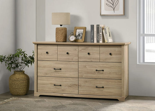 Lilola Home - Elara 57"W Light Oak Finish 6-Drawer Dresser with Black Handles - 58906DR view 1