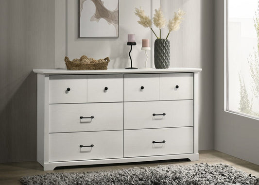 Lilola Home - Elara 57"W White 6-Drawer Dresser with Black Handles - 58905DR view 1