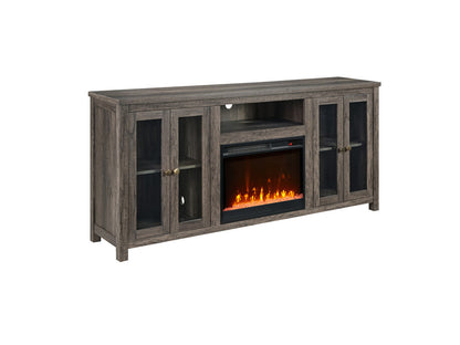 Lilola Home - Ellington 70"W Gray Walnut Finish Fireplace TV Stand Console with Heater, LED Light, Cabinets, Shelves - 97040