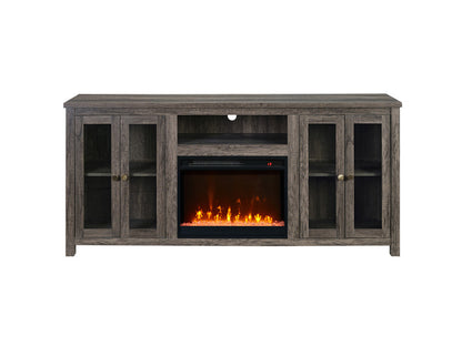 Lilola Home - Ellington 70"W Gray Walnut Finish Fireplace TV Stand Console with Heater, LED Light, Cabinets, Shelves - 97040