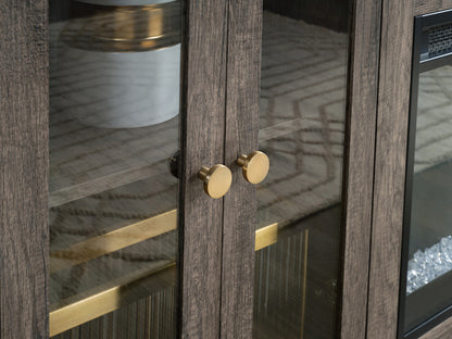 Lilola Home - Ellington 70"W Gray Walnut Finish Fireplace TV Stand Console with Heater, LED Light, Cabinets, Shelves - 97040