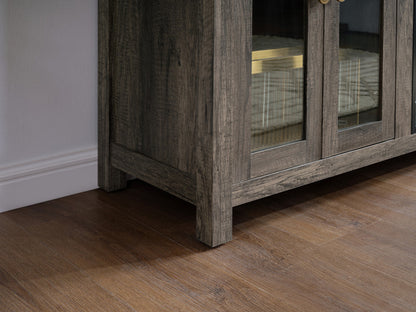 Lilola Home - Ellington 70"W Gray Walnut Finish Fireplace TV Stand Console with Heater, LED Light, Cabinets, Shelves - 97040