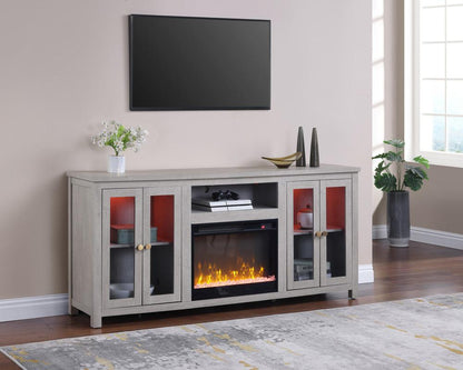 Lilola Home - Ellington 70inW White Walnut Finish Fireplace TV Stand Console with LED Light, Cabinets, Shelves - 97036 veiw 3
