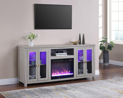 Lilola Home - Ellington 70inW White Walnut Finish Fireplace TV Stand Console with LED Light, Cabinets, Shelves - 97036 veiw 5