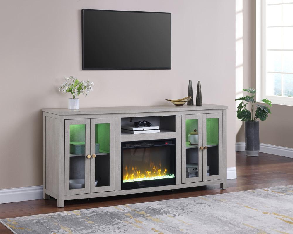 Lilola Home - Ellington 70inW White Walnut Finish Fireplace TV Stand Console with LED Light, Cabinets, Shelves - 97036 veiw 6