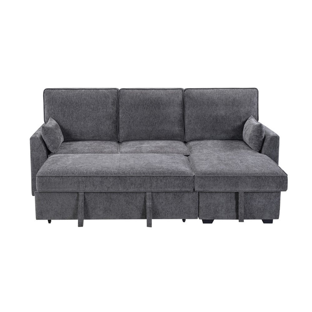 Lilola Home - Emmy 89"W Dark Gray Fabric Sleeper Sectional Sofa with Reversible Storage Chaise, USB & USB-C Charging Ports, Cupholders, Pillows - A87717