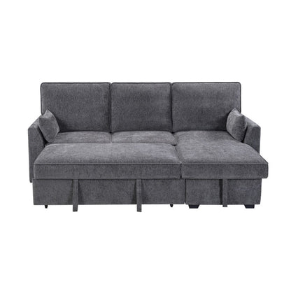 Lilola Home - Emmy 89"W Dark Gray Fabric Sleeper Sectional Sofa with Reversible Storage Chaise, USB & USB-C Charging Ports, Cupholders, Pillows - A87717