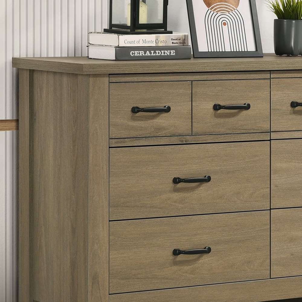 Lilola Home Finn Coffee Gray Oak Finish Dresser with 6 Drawers and Black Handles - 58900DR veiw 4