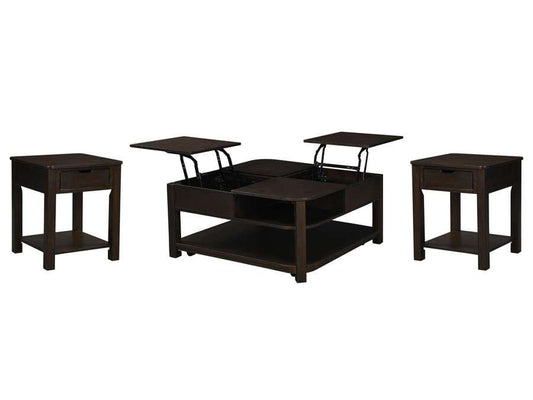 Lilola Home - Flora 3 Piece Dark Brown MDF Lift Top Coffee and End Table Set - 98006-EEC veiw 1