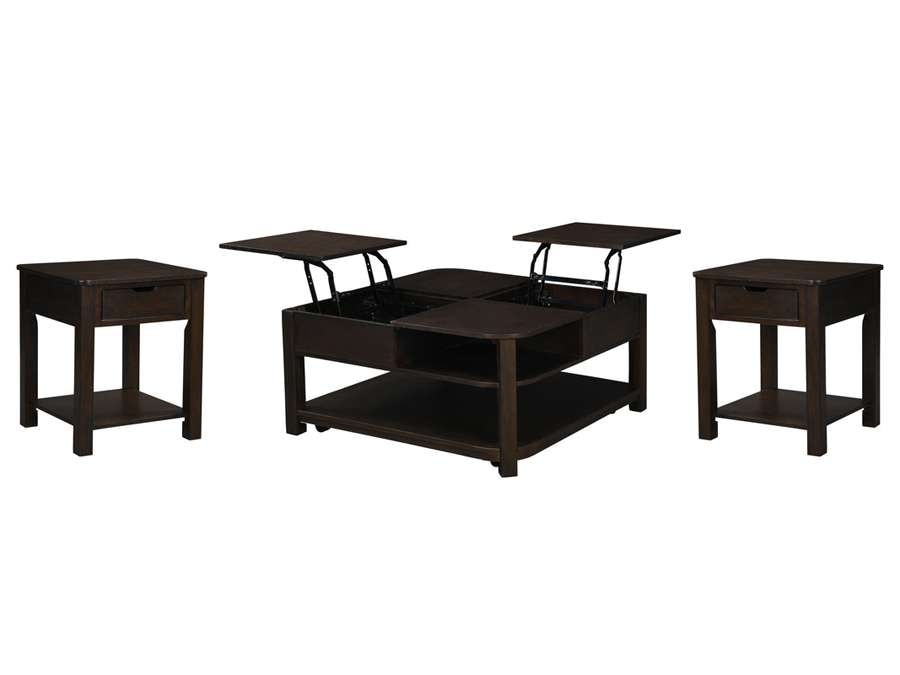 Lilola Home - Flora 3 Piece Dark Brown MDF Lift Top Coffee and End Table Set - 98006-EEC veiw 2