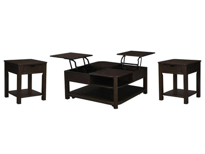 Lilola Home - Flora 3 Piece Dark Brown MDF Lift Top Coffee and End Table Set - 98006-EEC veiw 2