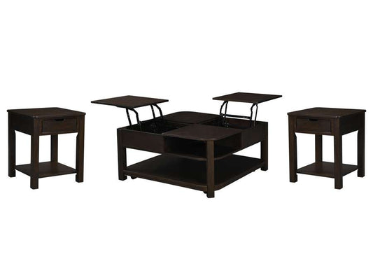 Lilola Home - Flora 3 Piece Dark Brown MDF Lift Top Coffee and End Table Set - 98006-EEC veiw 2
