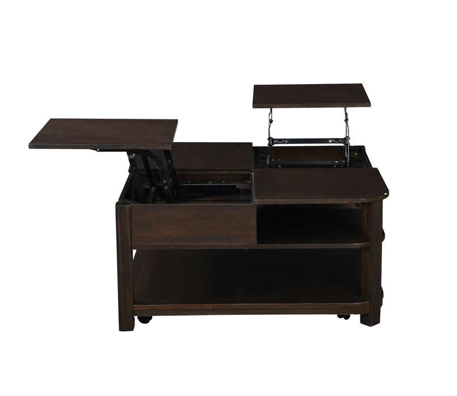 Lilola Home - Flora Dark Brown MDF Lift Top Coffee Table with Shelves - 98006 veiw 4