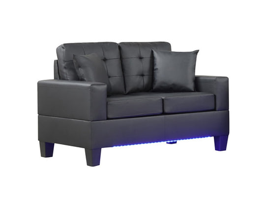 Lilola Home - Genesis 55.5inW Black PVC Fabric Loveseat with LED Lights, USB Charger, Tufted Cushions-84513-L veiw 1