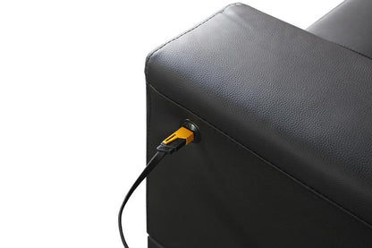 Lilola Home - Genesis 85inW Black PVC Fabric Sofa with LED Lights, USB Charger, Storage Console, Cupholders, Tufted Cushions-84513-1 veiw 4