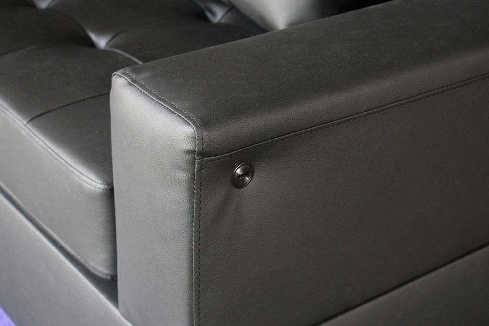 Lilola Home - Genesis 85inW Black PVC Fabric Sofa with LED Lights, USB Charger, Storage Console, Cupholders, Tufted Cushions-84513-1 veiw 7