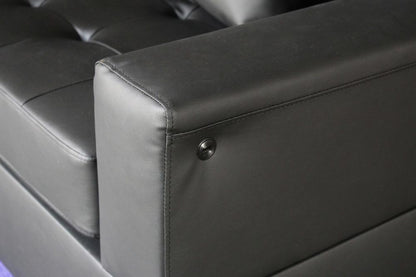 Lilola Home - Genesis 85inW Black PVC Fabric Sofa with LED Lights, USB Charger, Storage Console, Cupholders, Tufted Cushions-84513-1 veiw 7