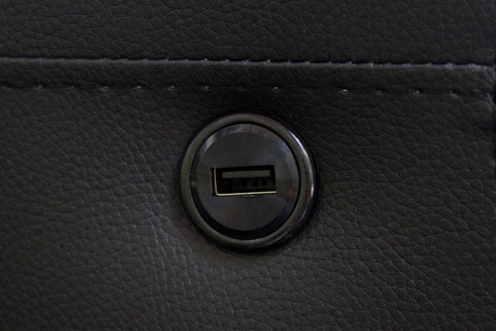 Lilola Home - Genesis 85inW Black PVC Fabric Sofa with LED Lights, USB Charger, Storage Console, Cupholders, Tufted Cushions-84513-1 veiw 8