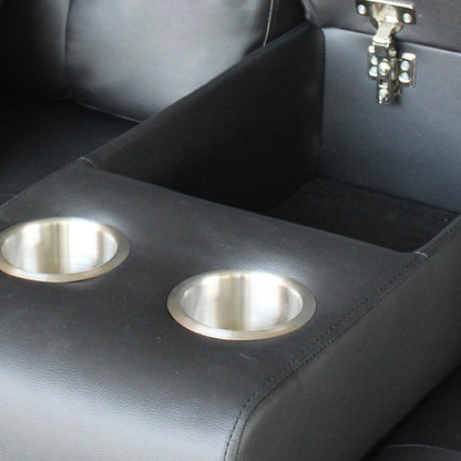 Lilola Home - Genesis 85inW Black PVC Fabric Sofa with LED Lights, USB Charger, Storage Console, Cupholders, Tufted Cushions-84513-1 veiw 11