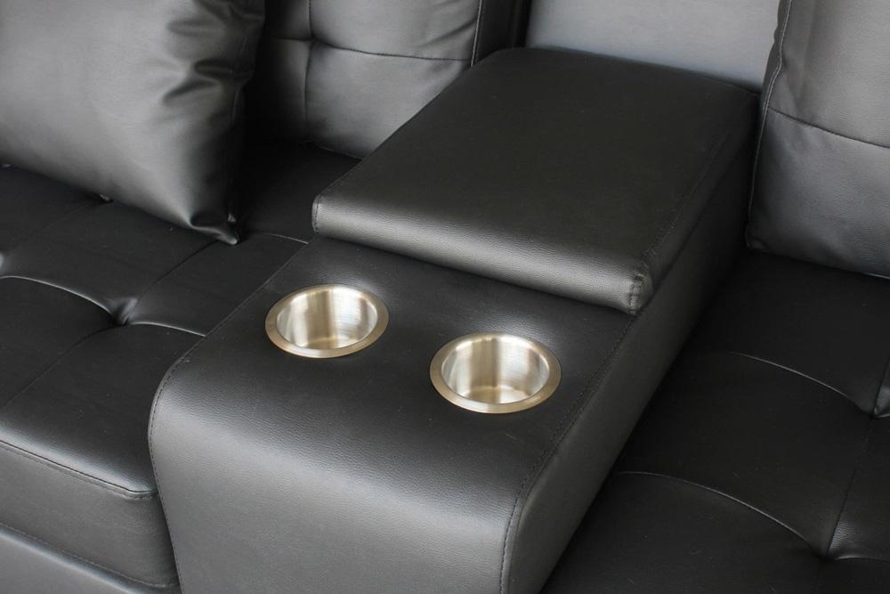 Lilola Home - Genesis Black PVC Fabric Sofa Loveseat Living Room Set with LED Lights, USB Charger, Storage Console, Cupholders, Tufted Cushions-84513-2 veiw 5