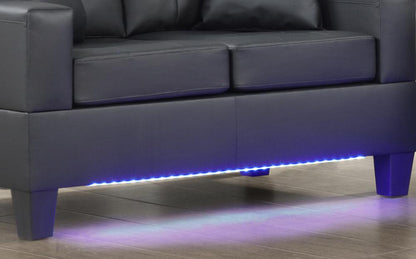 Lilola Home - Genesis Black PVC Fabric Sofa Loveseat Living Room Set with LED Lights, USB Charger, Storage Console, Cupholders, Tufted Cushions-84513-2 veiw 11