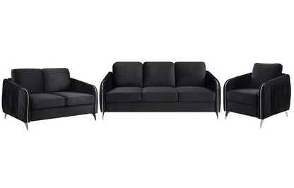 Lilola Home - Hathaway Black Velvet Fabric Sofa Loveseat Chair Living Room Set - 89726 veiw 1