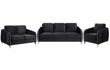 Lilola Home - Hathaway Black Velvet Fabric Sofa Loveseat Chair Living Room Set - 89726 veiw 3