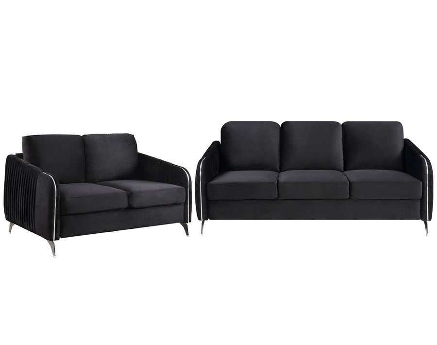 Lilola Home - Hathaway Black Velvet Fabric Sofa Loveseat Living Room Set - 89726-SL veiw 1