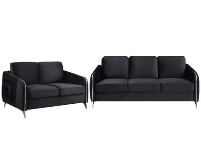 Lilola Home - Hathaway Black Velvet Fabric Sofa Loveseat Living Room Set - 89726-SL veiw 1