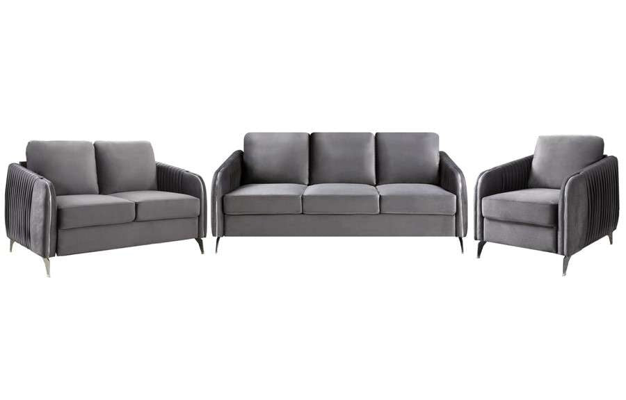 Lilola Home - Hathaway Gray Velvet Fabric Sofa Loveseat Chair Living Room Set - 89725 veiw 1