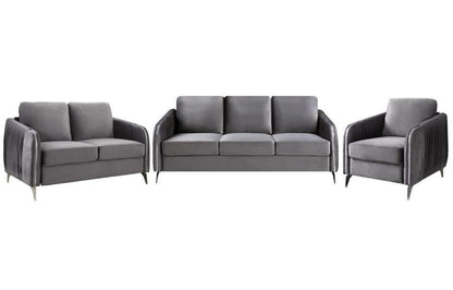 Lilola Home - Hathaway Gray Velvet Fabric Sofa Loveseat Chair Living Room Set - 89725 veiw 1