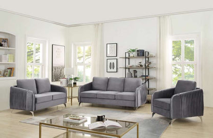 Lilola Home - Hathaway Gray Velvet Fabric Sofa Loveseat Chair Living Room Set - 89725 veiw 2