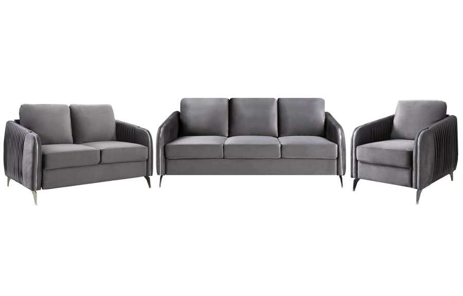 Lilola Home - Hathaway Gray Velvet Fabric Sofa Loveseat Chair Living Room Set - 89725 veiw 3