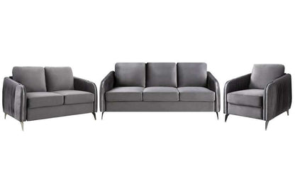 Lilola Home - Hathaway Gray Velvet Fabric Sofa Loveseat Chair Living Room Set - 89725 veiw 3