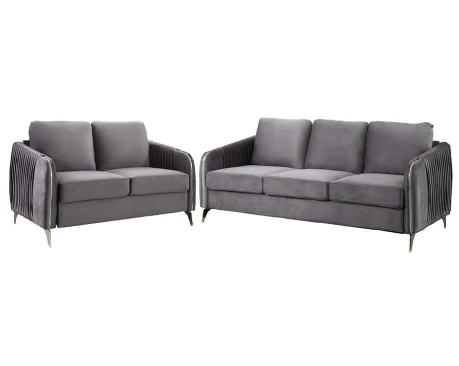 Lilola Home - Hathaway Gray Velvet Fabric Sofa Loveseat Living Room Set - 89725-SL veiw 2