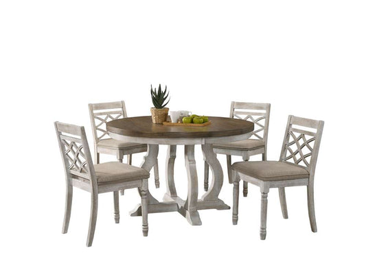 Lilola Home Havanna Vintage Walnut 5 Piece 47in Wide Contemporary Round Dining Table Set with Off White Fabric Chairs - 30001-1 veiw 2