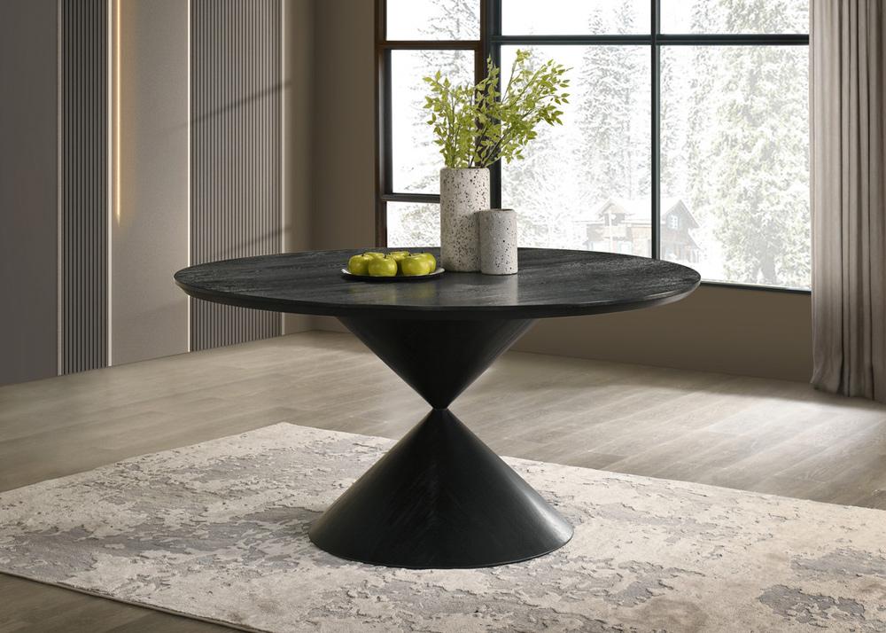 Lilola Home - Haven 59in Round Ebony Black Pedestal Dining Table with Hourglass Base - 30055 veiw 2