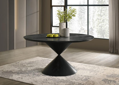 Lilola Home - Haven 59in Round Ebony Black Pedestal Dining Table with Hourglass Base - 30055 veiw 2